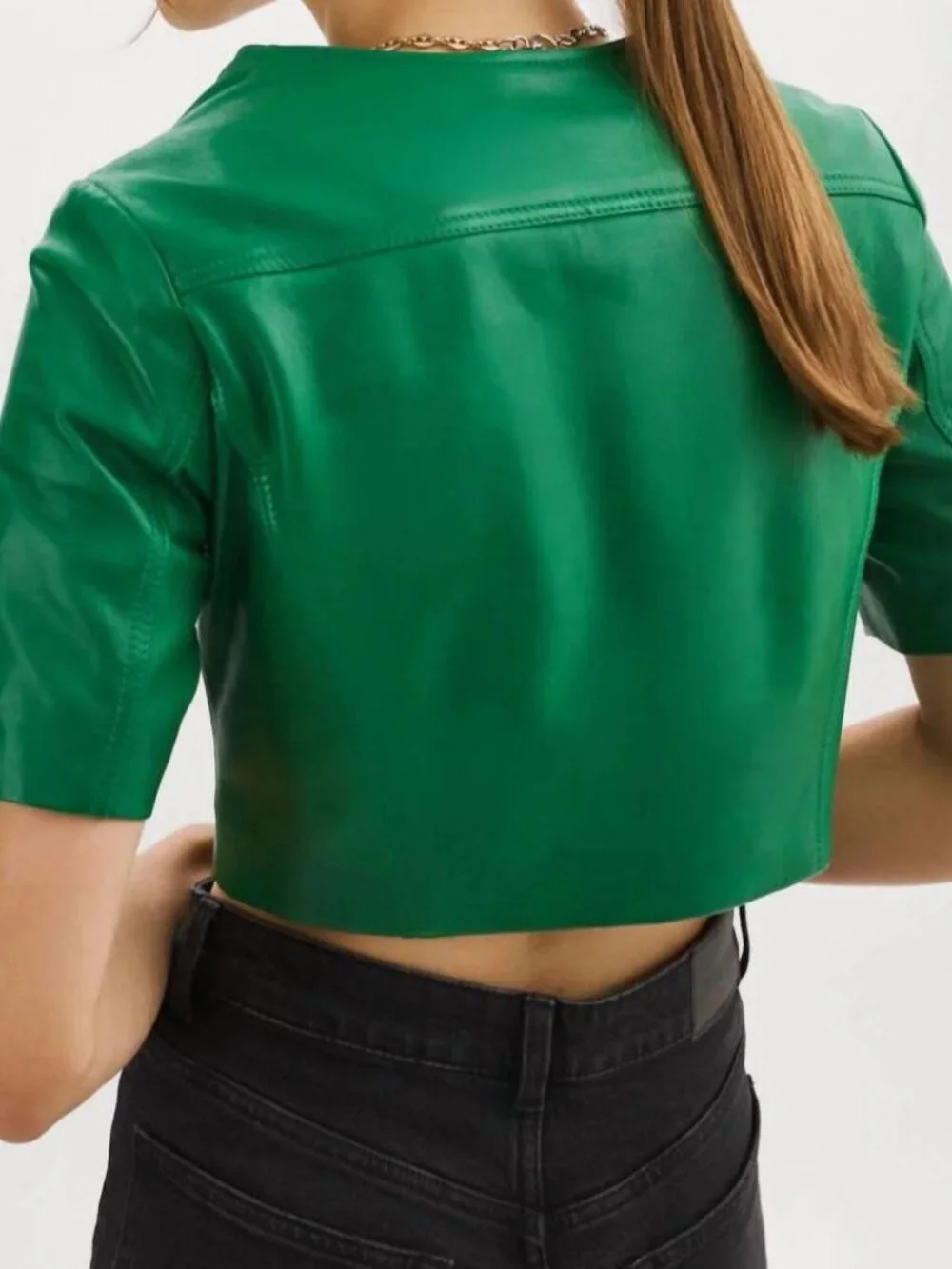 NWT Womens Lamarque Kirsi Green (Item- 309) Lamb Leather Zip Crop Moto Jacket XS